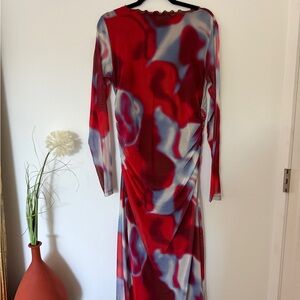 & Other Stories Vibrant Red and Blue Long Sleeve Dress